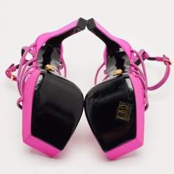 Pre Owned Versace Fuchsia Suede Greca Caged Platform Sandals Size 36