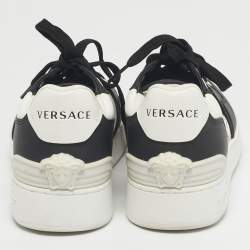 مملوكة مسبقًا Versace White/Black Leather Medusa Lace Up Sneakers Size 37