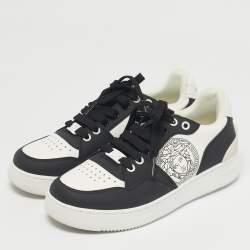 مملوكة مسبقًا Versace White/Black Leather Medusa Lace Up Sneakers Size 37