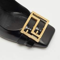 Pre Owned Versace Black Leather Block Heel Pumps Size 38.5
