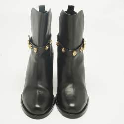Pre Owned Versace Black Leather Medusa Ankle Length Boots Size 41