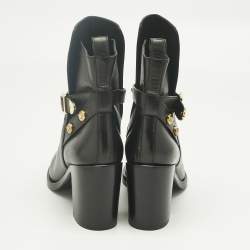 Pre Owned Versace Black Leather Medusa Ankle Length Boots Size 41