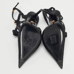 مملوكة مسبقًا حذاء كعب عالي فيرساتشي رباط ساتان أسود بحزام كاحل مقاس 38