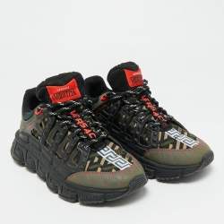 Pre Owned حذاء رياضي فيرساتشي تريجريكا قماش أحمر/أسود وجلد مقاس 39