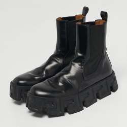 مملوكة مسبقًا Versace Greca Size 38 Black Leather Ankle Length Boots