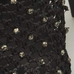 Pre Owned Versace Size 40 Black Mesh and Satin Rhinestone Embellished Open Toe Ankle Strap Sandals            