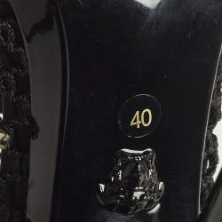 Pre Owned Versace Size 40 Black Mesh and Satin Rhinestone Embellished Open Toe Ankle Strap Sandals            