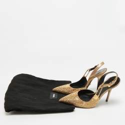 مملوكة مسبقًا حذاء كعب عالي فيرساتشي سوييد ملمس ذهبي بحزام خلفي دبوس أمان مقاس 38