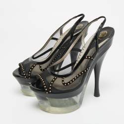 Pre Owned صندل فيرساتشي بلاتفورم سترابي جلد أبيض مقاس 40