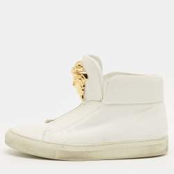 Pre Owned Versace Palazzo Size 38 White Leather High Top Sneakers