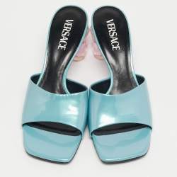 مملوكة مسبقًا صندل سلايد فيرساتشي جلد لامع أزرق مقاس 39