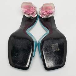 مملوكة مسبقًا صندل سلايد فيرساتشي جلد لامع أزرق مقاس 39