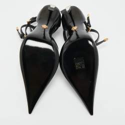 Pre Owned حذاء كعب عالي فيرساتشي حزام كاحل دبوس جلد مصقول أسود مقاس 39