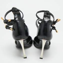 Pre Owned حذاء كعب عالي فيرساتشي حزام كاحل دبوس جلد مصقول أسود مقاس 39