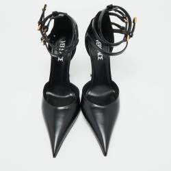 Pre Owned حذاء كعب عالي فيرساتشي حزام كاحل دبوس جلد مصقول أسود مقاس 39