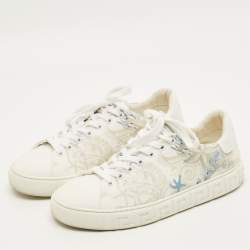 Pre Owned حذاء رياضي فيرساتشي "جريكا" قماش وجلد أبيض أربطة كورال ثييتر مقاس 39