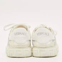 Pre Owned حذاء رياضي فيرساتشي "جريكا" قماش وجلد أبيض أربطة كورال ثييتر مقاس 39