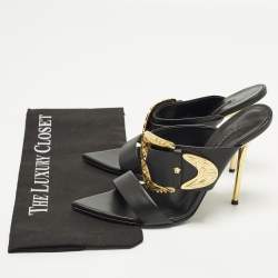 Pre Owned Versace Medusa Insignia Size 39 Black Leather Slide Sandals