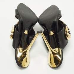Pre Owned Versace Medusa Insignia Size 39 Black Leather Slide Sandals