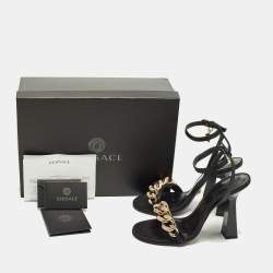 مملوكة مسبقًا Versace Medusa Size 40 Black Satin Chain  Ankle Strap Sandals