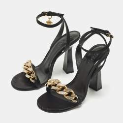 مملوكة مسبقًا Versace Medusa Size 40 Black Satin Chain  Ankle Strap Sandals