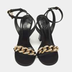 مملوكة مسبقًا Versace Medusa Size 40 Black Satin Chain  Ankle Strap Sandals