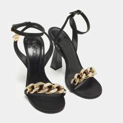 مملوكة مسبقًا Versace Medusa Size 40 Black Satin Chain  Ankle Strap Sandals