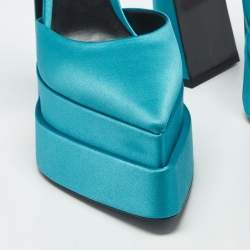 Pre Owned Versace Aevitas Size 41 Teal Blue Satin Platform Pumps