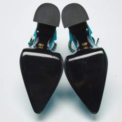 Pre Owned Versace Aevitas Size 41 Teal Blue Satin Platform Pumps