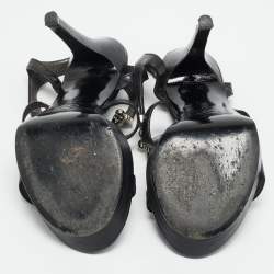 مملوكة مسبقًا صندل فيرساتشي ميدوسا حزامي جلد أسود ومعدني منصة مفتوحة من الخلف مقاس 37