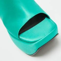 Pre Owned Versace Triplatform Size 37 Green Satin Wedge Sandals