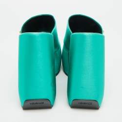 Pre Owned Versace Triplatform Size 37 Green Satin Wedge Sandals