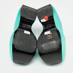 Pre Owned Versace Triplatform Size 37 Green Satin Wedge Sandals