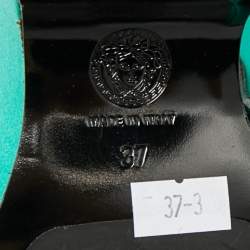 Pre Owned Versace Triplatform Size 37 Green Satin Wedge Sandals