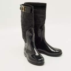 Pre Owned حذاء مطري فيرساتشي نايلون وبولي فينيل كلوريد أسود مقاس 38