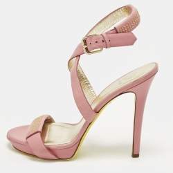 مملوكة مسبقًا Versace Size 40 Pink Leather Embellished Stud Ankle Strap Platform Sandals