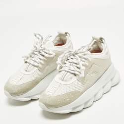 مملوكة مسبقًا حذاء رياضي فيرساتشي رياكشن جلد وسويدي أبيض / بنفسجي بسلسلة مقاس 39.5