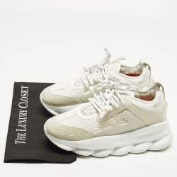 مملوكة مسبقًا حذاء رياضي فيرساتشي رياكشن جلد وسويدي أبيض / بنفسجي بسلسلة مقاس 39.5