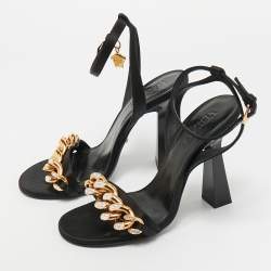 Pre Owned Versace Medusa Size 38 Black Satin Ankle Strap Sandals