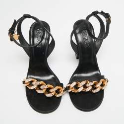 Pre Owned Versace Medusa Size 38 Black Satin Ankle Strap Sandals
