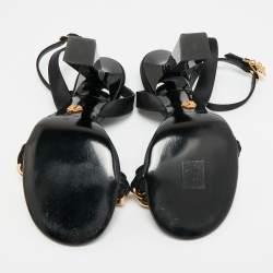 Pre Owned Versace Medusa Size 38 Black Satin Ankle Strap Sandals