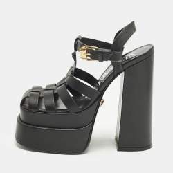 مملوكة مسبقًا Versace La Medusa Size 36 Black Leather Platform Sandals