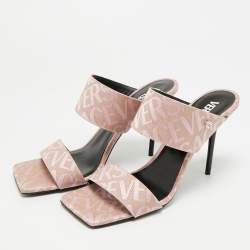 Pre Owned صندل سلايد فيرساتشي ميدوسا جلد أسود شعار مقاس 38.5