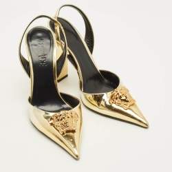 مملوكة مسبقًا Versace La Medusa Size 37 Gold Leather Slingback Pumps