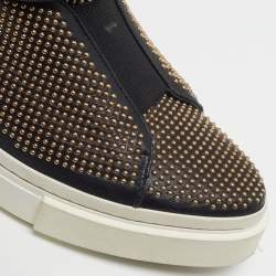 مملوكة مسبقًا حذاء رياضي فيرساتشي ميدوسا جلد أسود مبطن مرصع بعنق طويل مقاس 37.5