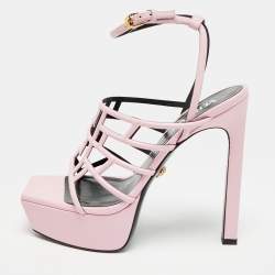 Pre Owned Versace Greca Size 39 Light Pink Leather Maze La Medusa Platform Sandals