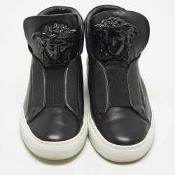 Pre Owned حذاء رياضي فيرساتشي بلازو ميدوسا جلد أسود عنق طويل سهل الارتداء مقاس 36