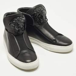 Pre Owned حذاء رياضي فيرساتشي بلازو ميدوسا جلد أسود عنق طويل سهل الارتداء مقاس 36