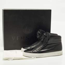 Pre Owned  حذاء رياضي فيرساتشي بلازو ميدوسا جلد أسود عنق طويل سهل الارتداء مقاس 36