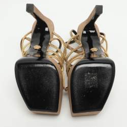 Pre Owned صندل منصة فيرساتشي جلد ذهبي وزينة بالأحجار حجم 38 بمعالم متاهة جريكا